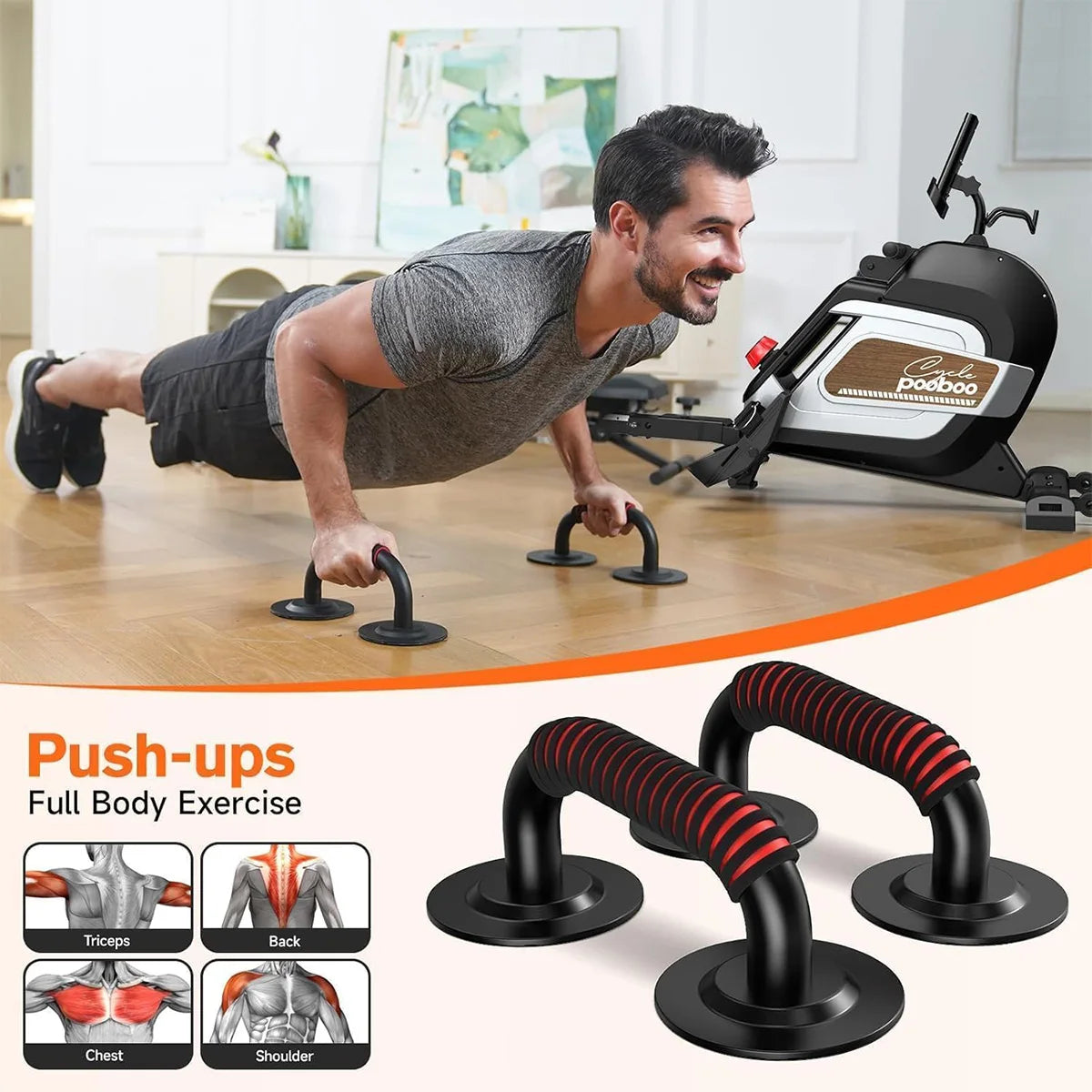 Pooboo Rowing Machine for Home, Foldable Magnetic Rowing Machine,14 Levels Quiet Resistance, Rower Machine with 350 LB Weight Capacity, Comfortable Padded Seat