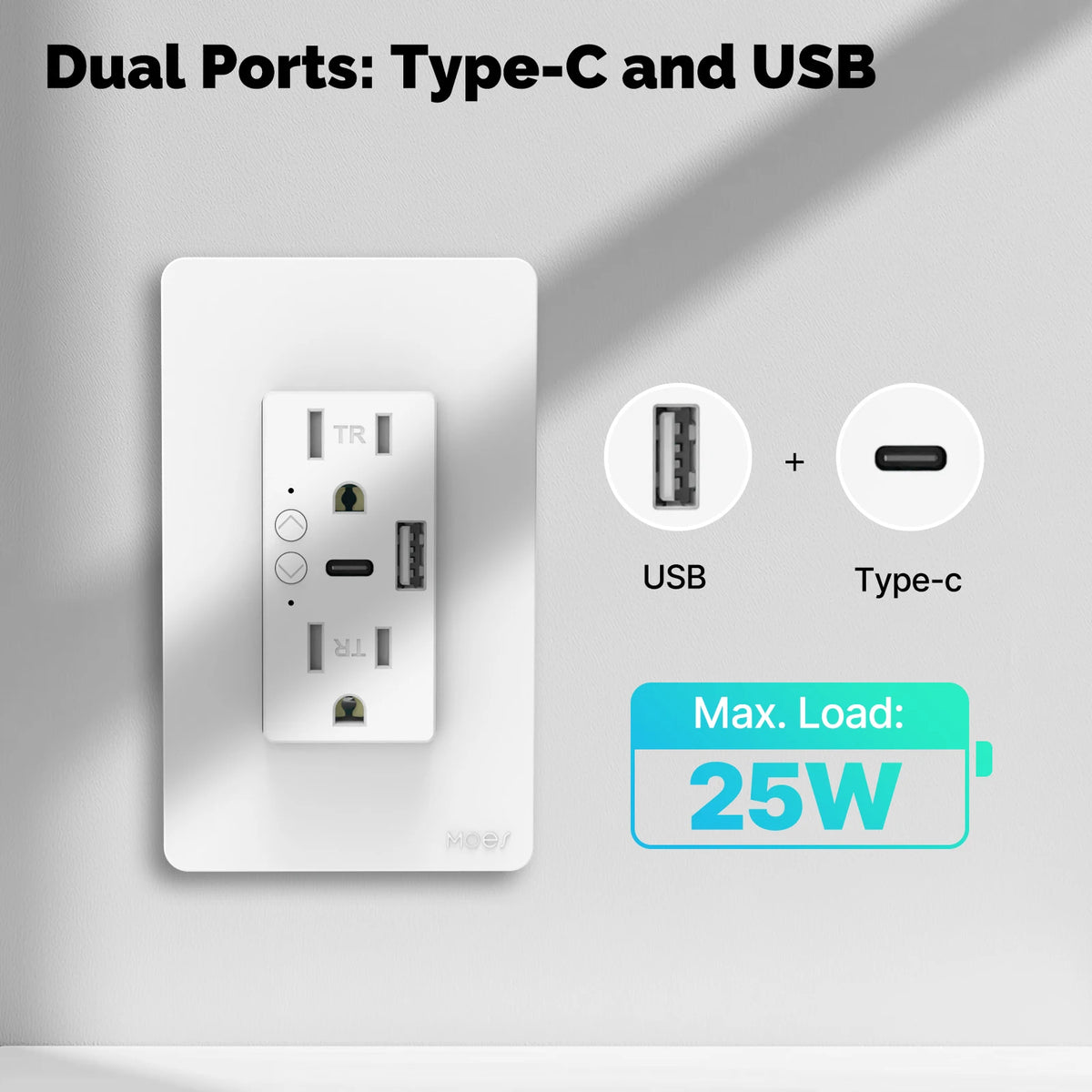 MOES Tuya WiFi Smart Wall Outlet With USB Type-C Port