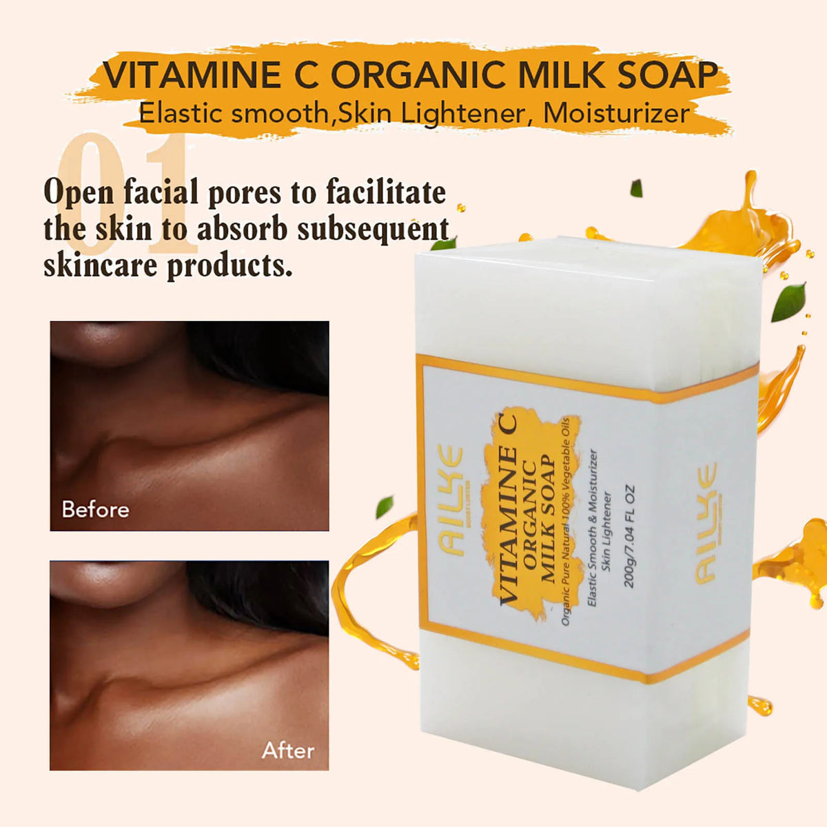 AILKE Vitamin C Set, Reduce Dark Spots, with Lightening Body Lotion, Even Tone Face Cream, Whitening Serum, Brightening Soap