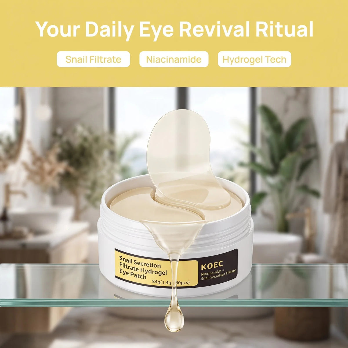 Snail Secretion Filtrate Hydrogel Eye Patch, Hydrates, Brightens & Smooths Dry Under Eyes, Niacinamide + Snail Filtrate Formula, 60pcs For Daily Care, Ideal Skincare Gift