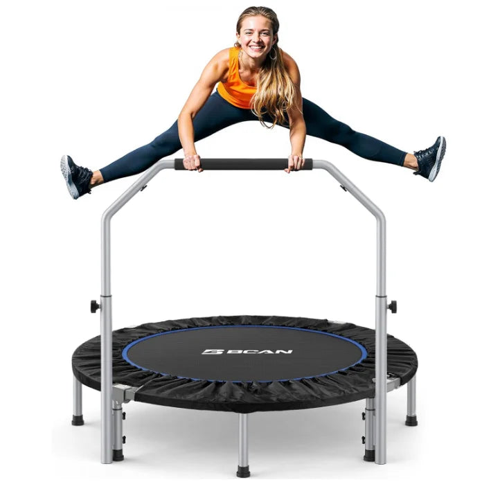 40/48ā Foldable Mini Trampoline with Adjustable Foam Handle Fitness Rebounder for Adults Max Load 440 Lbs Exercise Trampoline