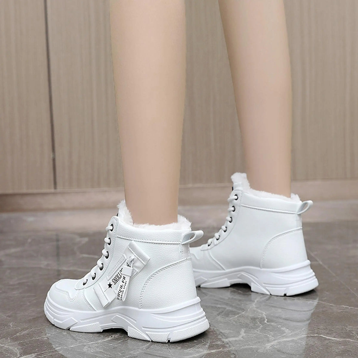 Warm Plush Lined White High Tops for Women Casual Platform Winter Sneakers Sports Shoes Athletic