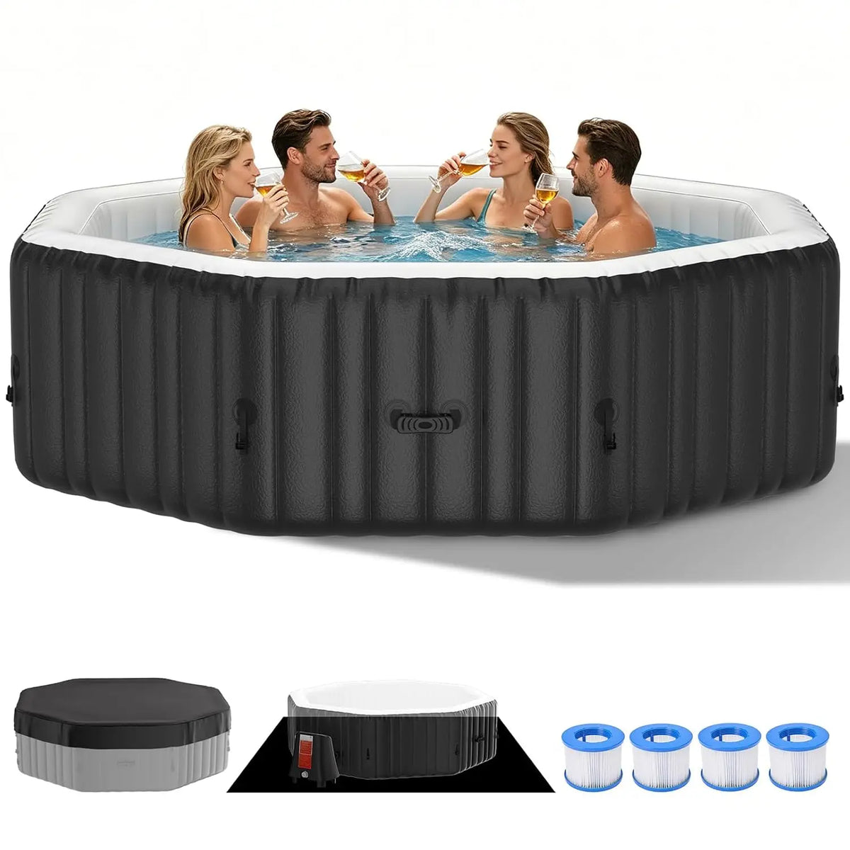 4-6 Person Inflatable Hot Tub, Polygon Portable Blow Up Hot Tub, Leak-Proof PVC Outdoor Spa with 130 Strong Air Jets,, Custom