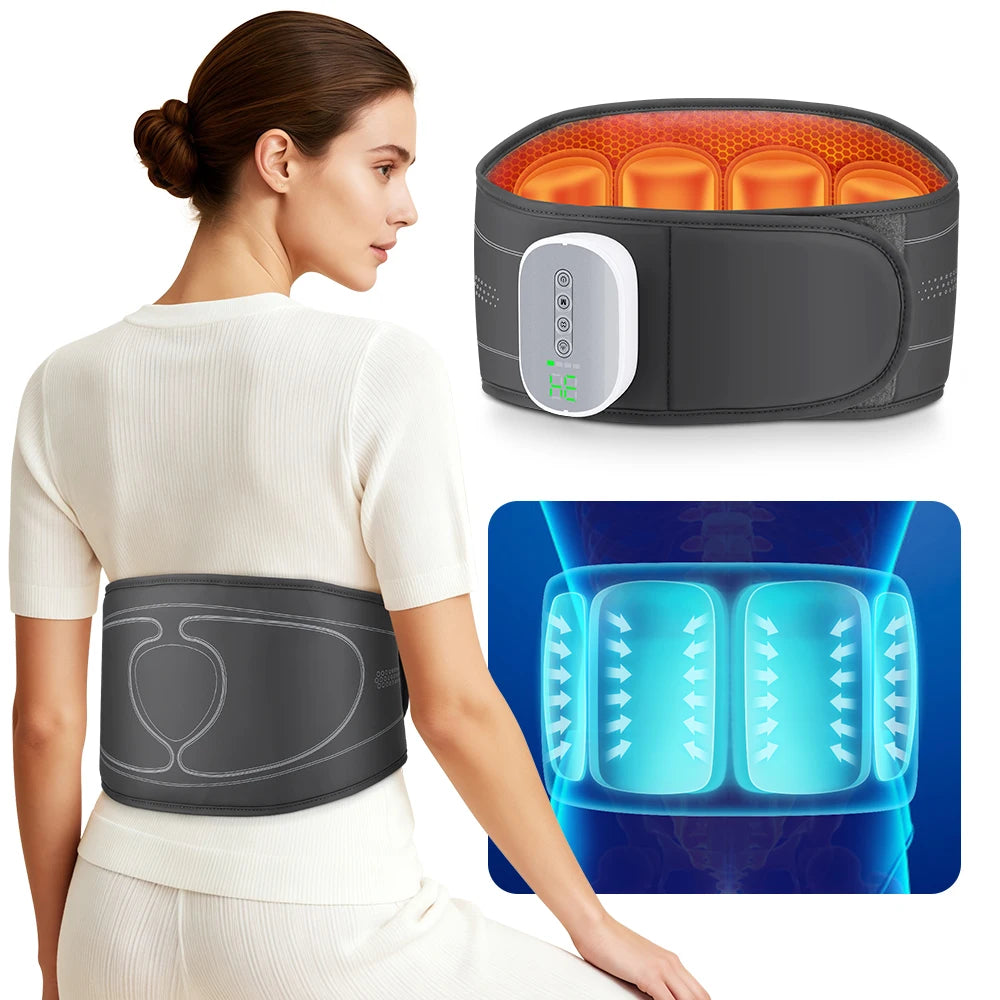 Cordless Heating Waist Belt with 3 Airbag Decompression 4 Heat Settings Adjustable Lumbar Support Massager for Lower Back