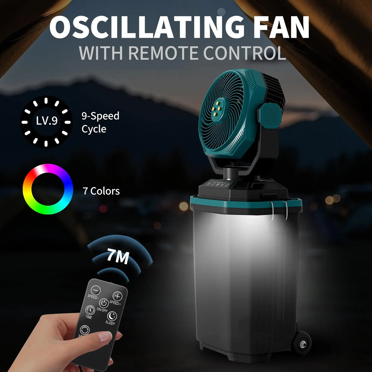 HiMISS Portable Rechargeable Misting Bucket Fan With Remote And Wheels