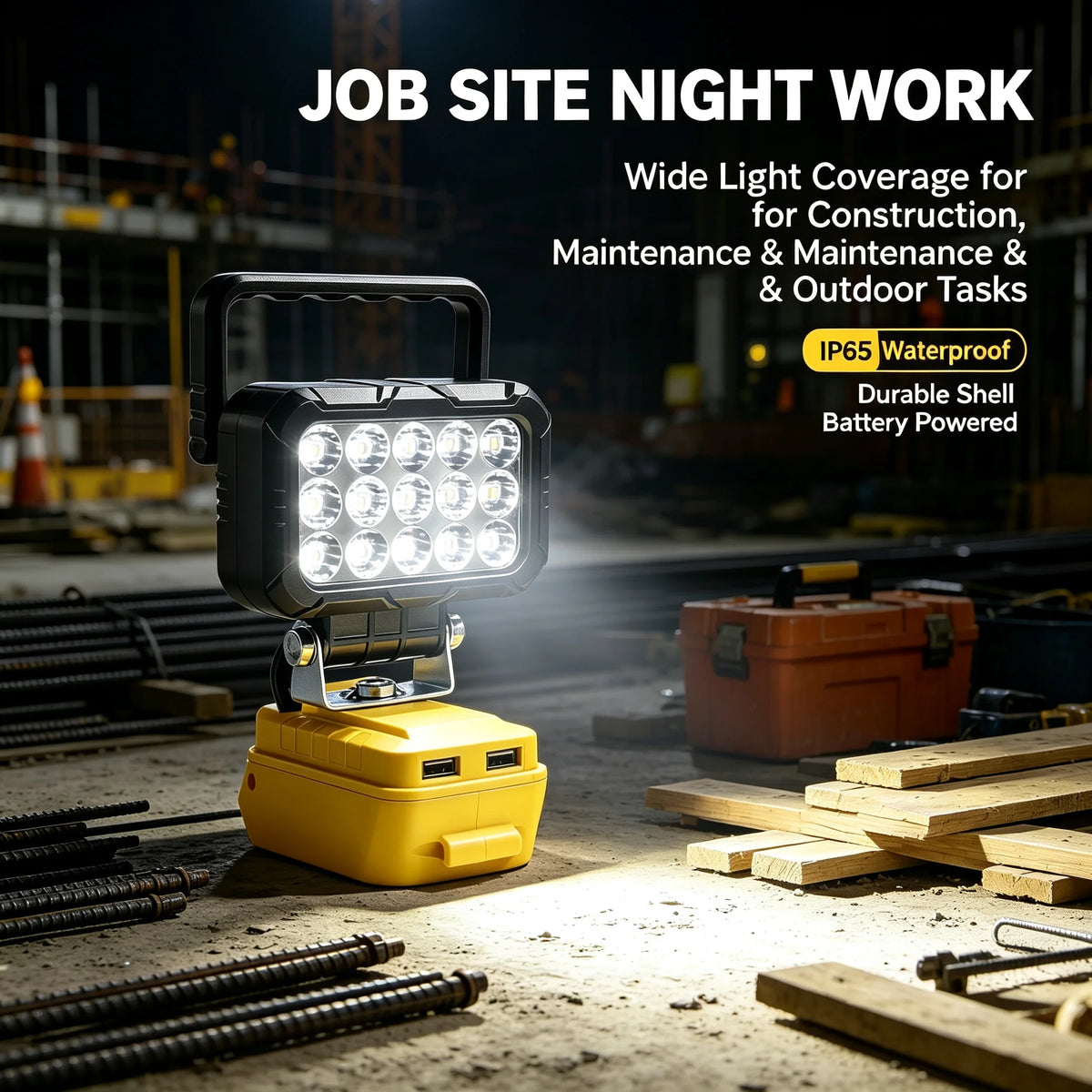 Cordless LED Work Light For Dewalt 18V Li-ion Battery, 8in Portable Flood Light Flashlight With USB Port, Jobsite Tool Lamp, Battery Not Included