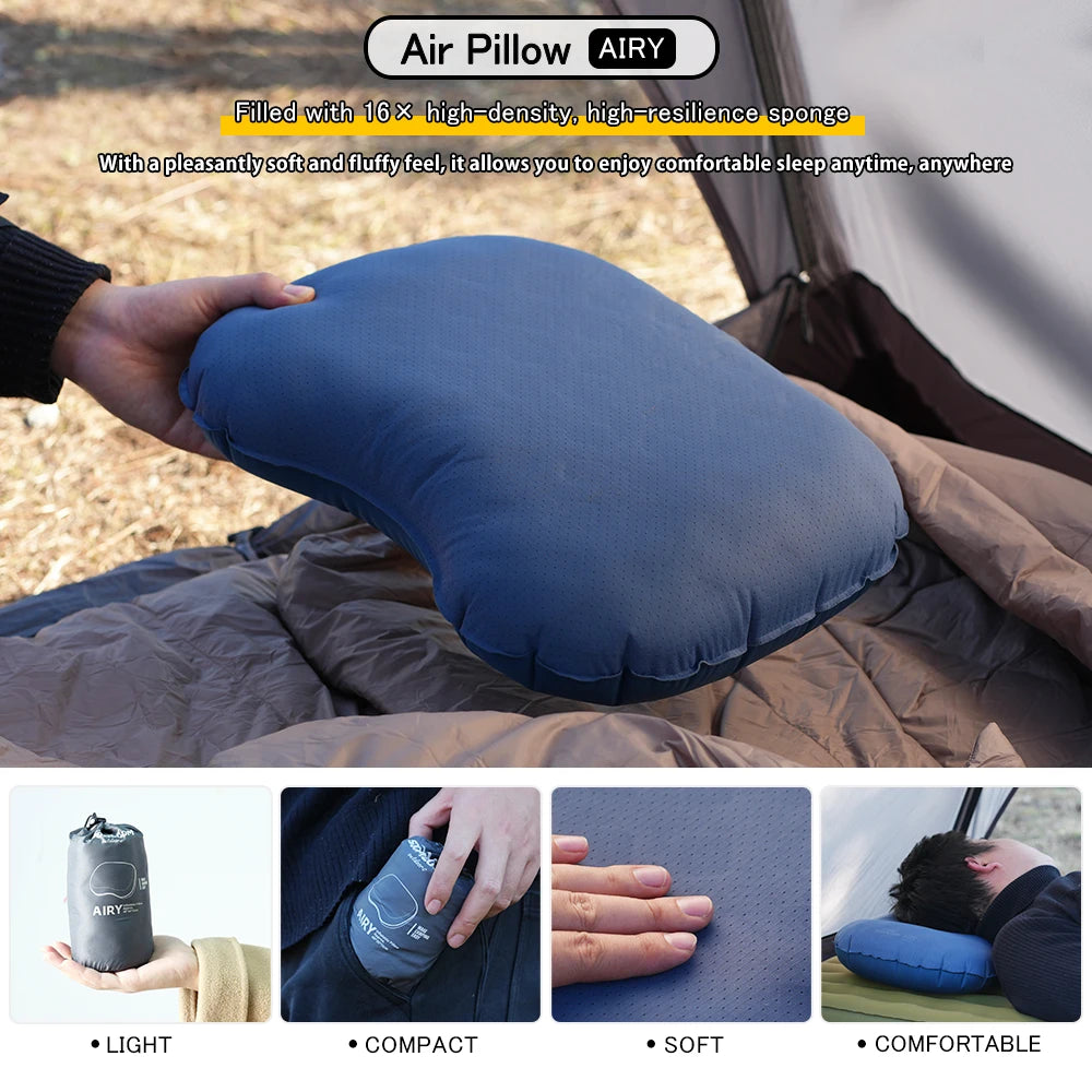 Soomloom Inflating Camping Pillow - Lightweight Ergonomic Travel Pillow for Outdoor, Car Camping, Compact Inflating Air Pillow