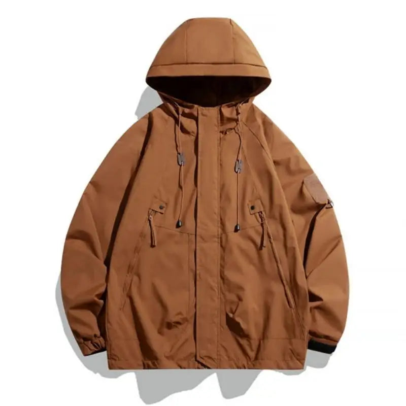Outdoor Men's Jacket Hooded Zipper Windbreakers Cargo Coat Windproof Bomber Camping Loose Thin Softshell Hooded Hiking Jacket