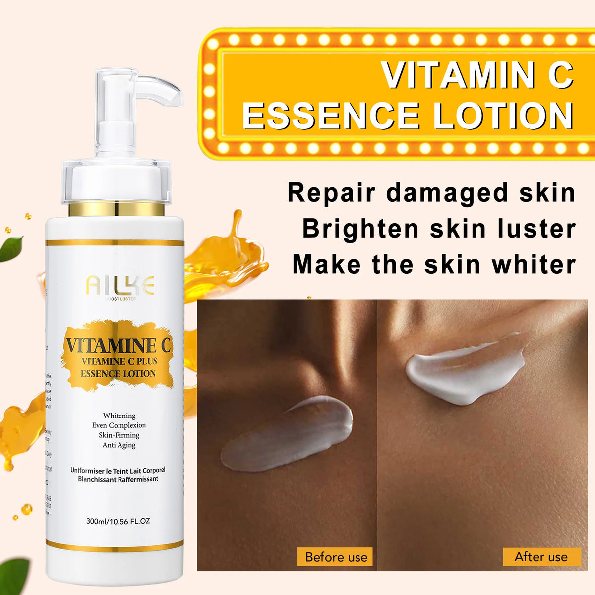 AILKE Vitamin C Set, Reduce Dark Spots, with Lightening Body Lotion, Even Tone Face Cream, Whitening Serum, Brightening Soap