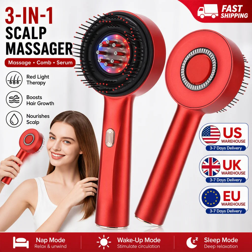 Electric Red Light Scalp Massage Comb, 3 Modes USB Rechargeable Hair Scalp Massager with 8 Roller Balls for Scalp Relaxation