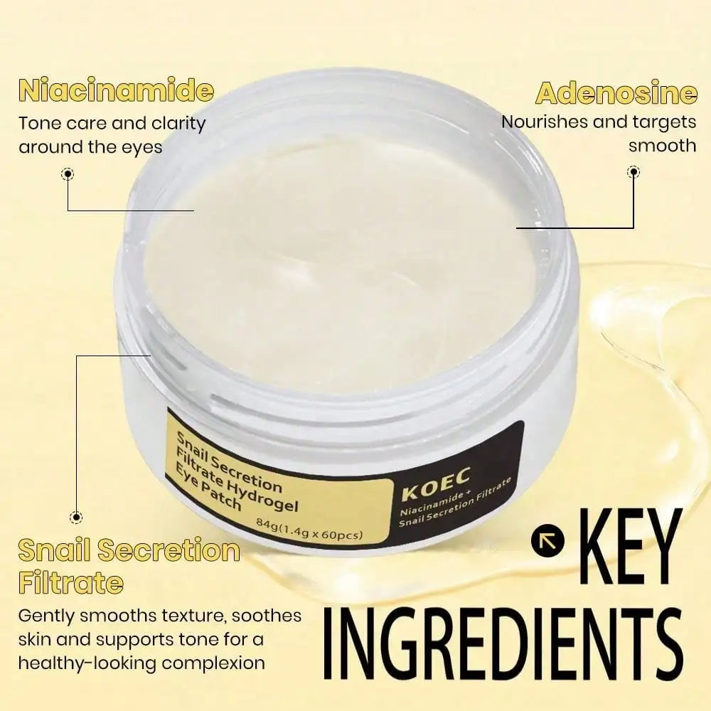 Snail Secretion Filtrate Hydrogel Eye Patch, Hydrates, Brightens & Smooths Dry Under Eyes, Niacinamide + Snail Filtrate Formula, 60pcs For Daily Care, Ideal Skincare Gift