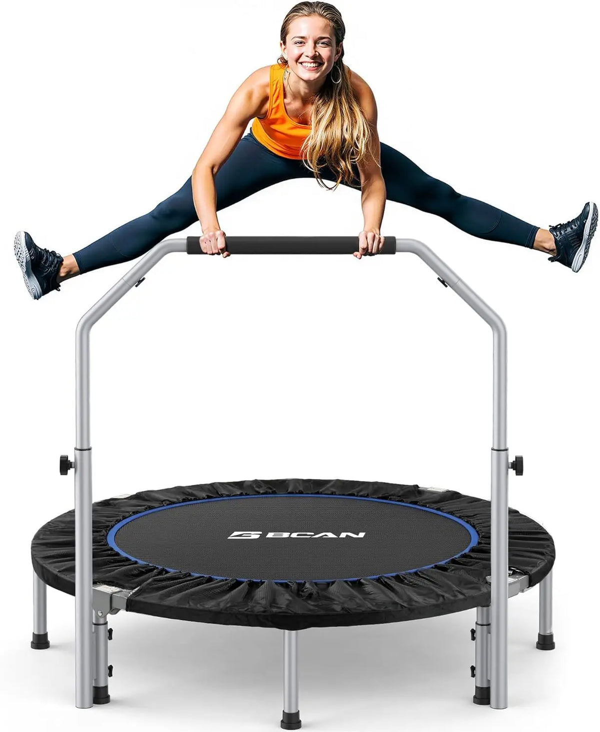 40/48ā Foldable Mini Trampoline with Adjustable Foam Handle Fitness Rebounder for Adults Max Load 440 Lbs Exercise Trampoline