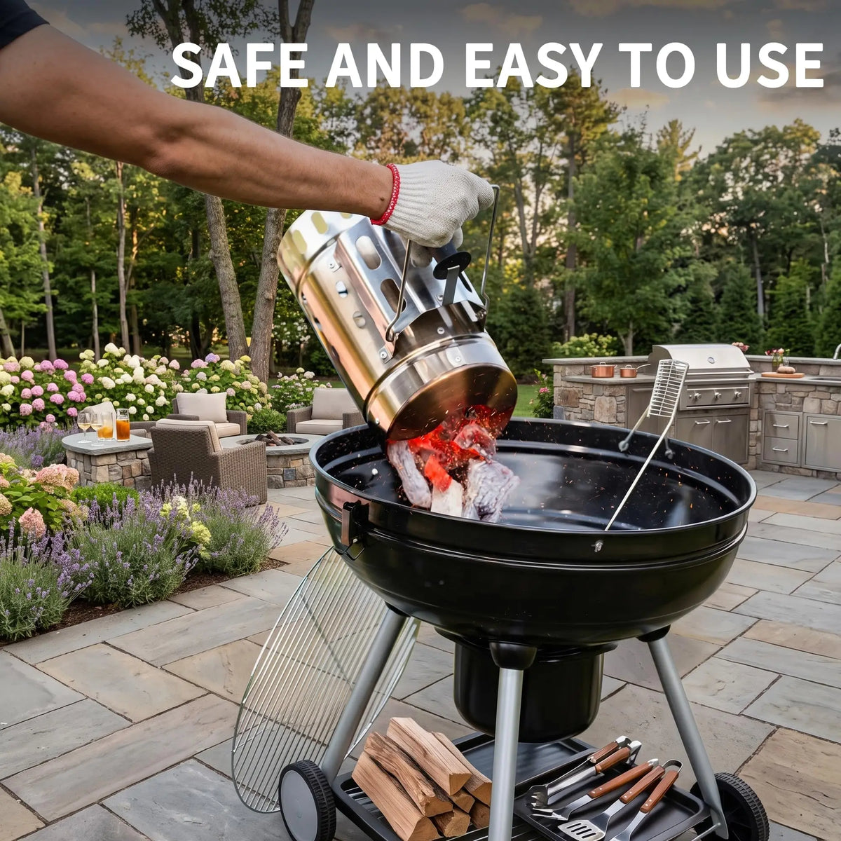 Stainless Steel Charcoal Chimney Starter With Heat Resistant Handle