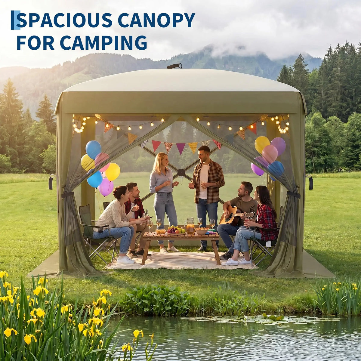 Spacious 8x8FT 11x11FT 12x12FT 6-Sided Pop-Up Shelter Screen Tent – Mesh Panels, Portable Hexagon Bug Shelter for Camping, Backyard, Patio – Easy Setup