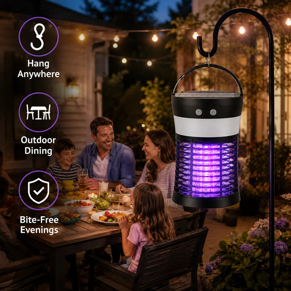 3000V Solar Mosquito Killer with 360° UV & 10H Runtime – USB-C Charging, 3 Lighting Modes, Safe for Kids/Pets, Ideal for Patio, Camping, Garden