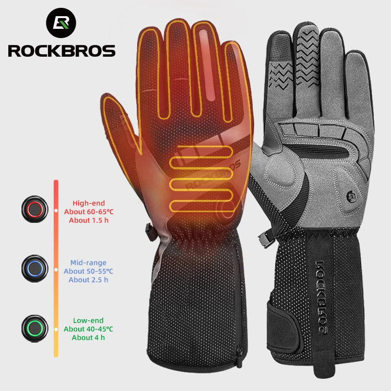 ROCKBROS Heated Skiing Gloves Men Women Winter Motocycle Screen Touch Waterproof Rechargeable 4000mAh Battery Heated Gloves