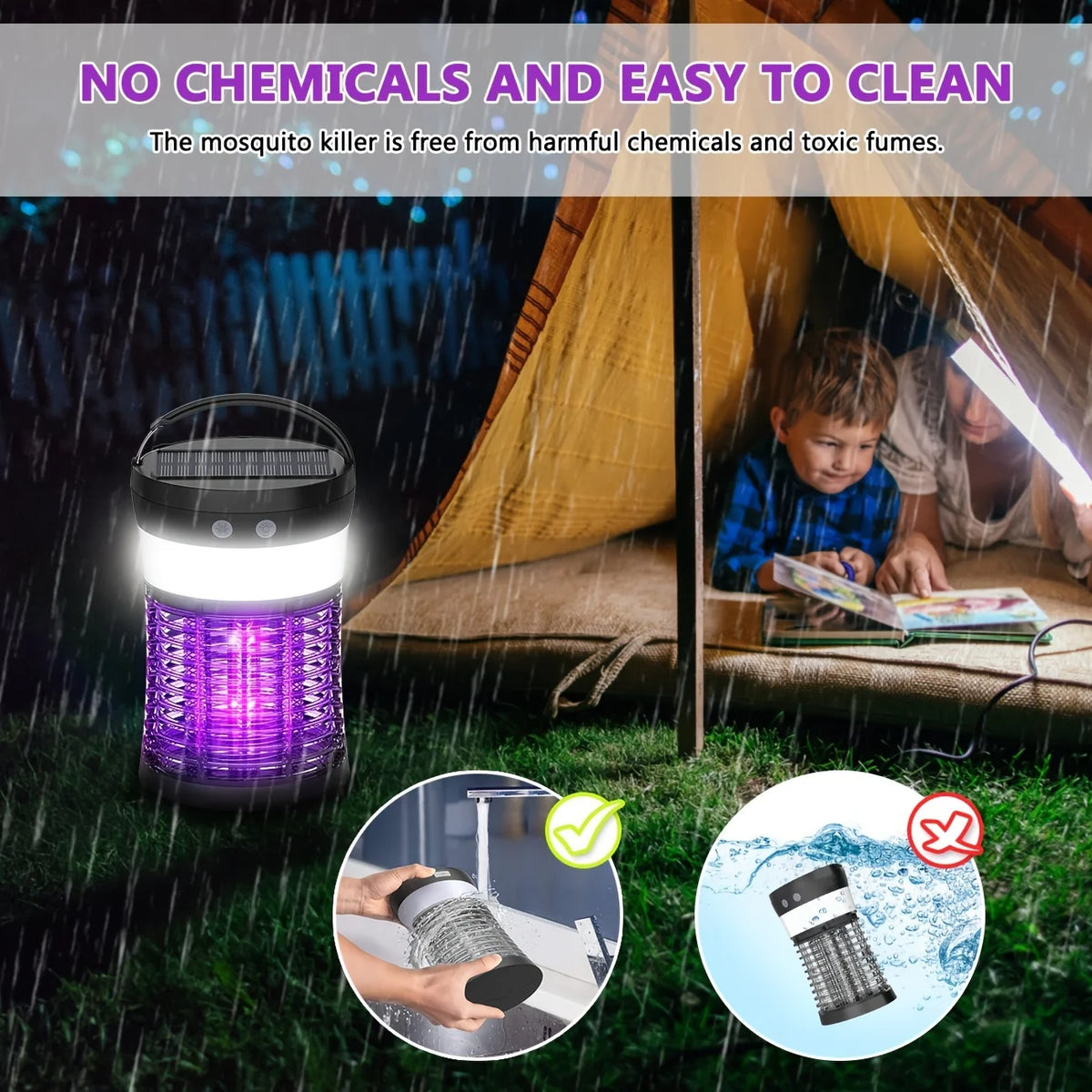 3000V Solar Mosquito Killer with 360° UV & 10H Runtime – USB-C Charging, 3 Lighting Modes, Safe for Kids/Pets, Ideal for Patio, Camping, Garden