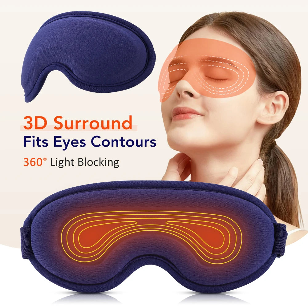 Heated Eye Massager Mask, 5 Temperature Settings 6 Vibration Intensities, 3D Shaped Relaxation Sleep Mask with Smart Timer