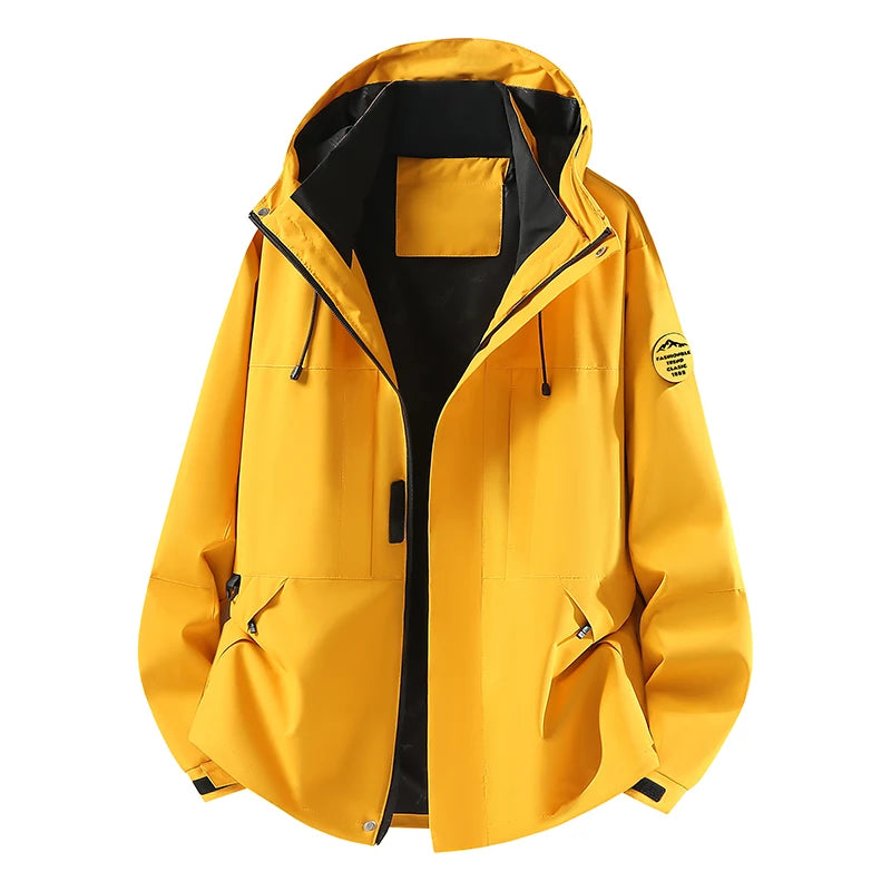 Unisex Waterproof Windbreaker Jacket Detachable Armband Hooded Outdoor Coat For Hiking Camping