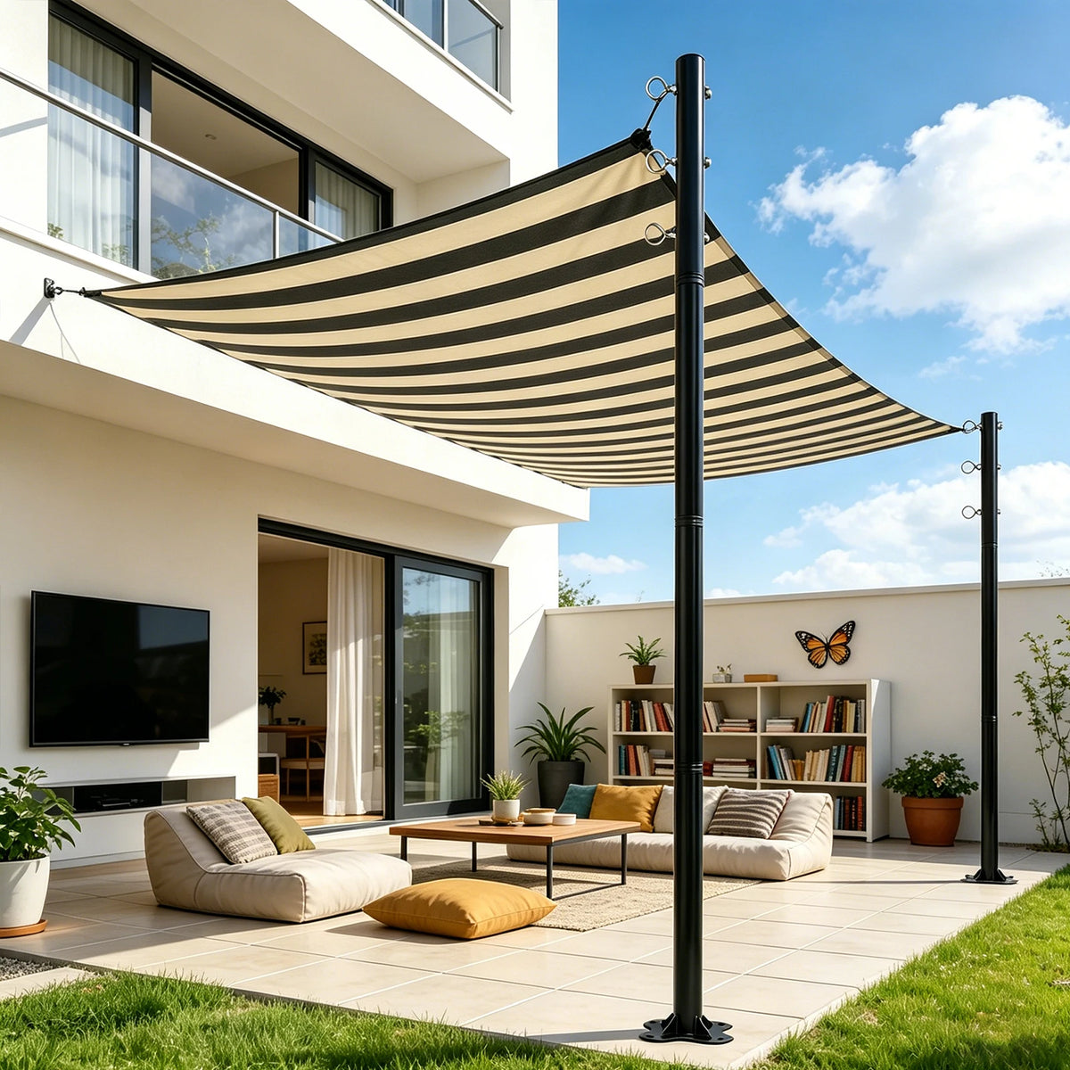 2 Pack 12ft Heavy Duty Metal Shade Sail Poles ,(Shade Sail not include)Rust-Resistant Adjustable Outdoor Support Post Kit for Patios Courtyards Backyards Gardens