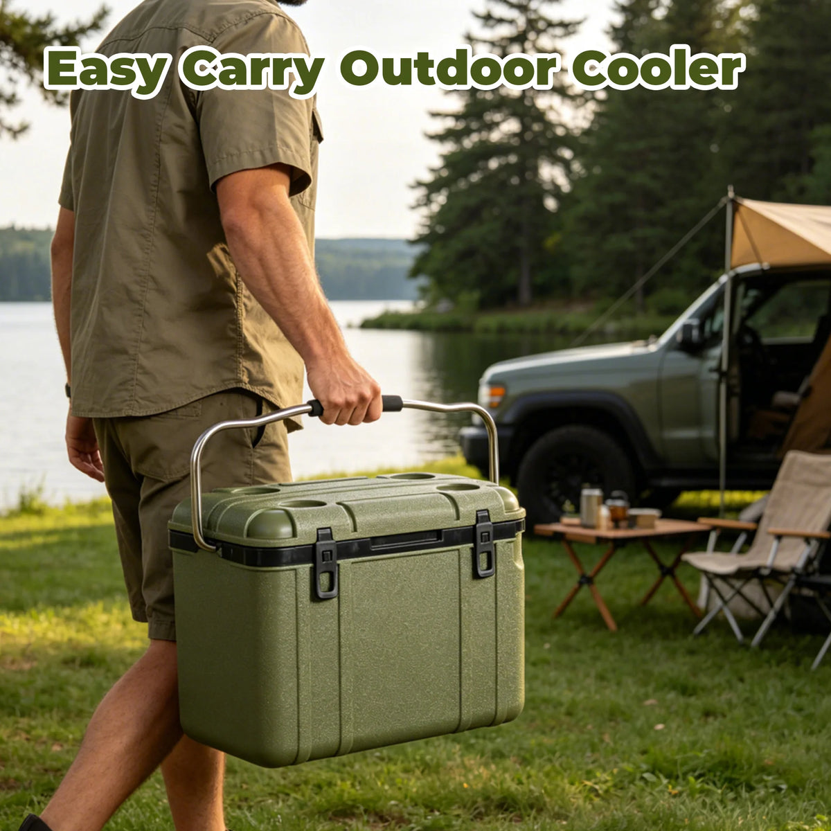 25 Quart Green Cooler, Ultra-Light Insulated Ice Chest – Heavy-Duty Hard Shell Cooler with 5-7Days Ice Retention for Camping, Tailgating, Job Site & Outdoor Adventures