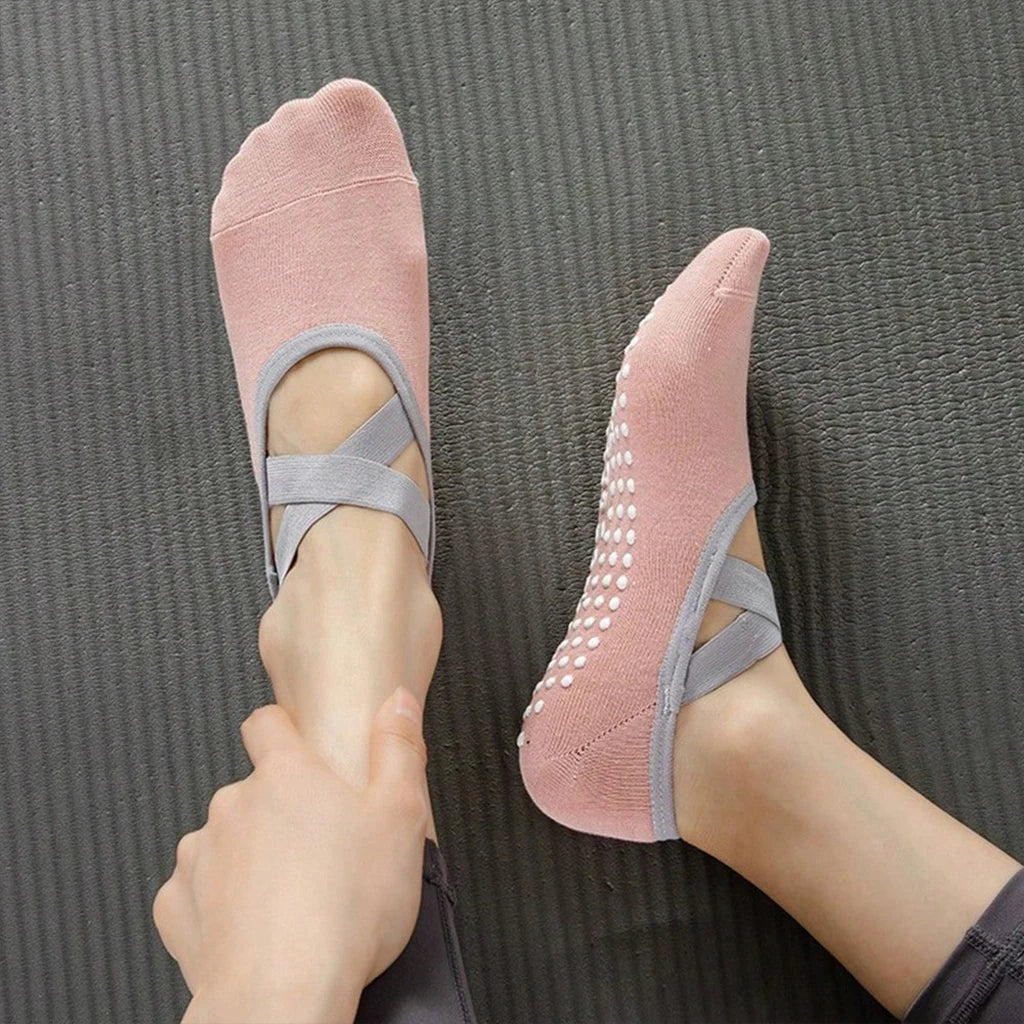 6 Pairs Women Yoga Socks Non Slip Grip Pilates Socks Cross Strap Low Cut Socks For Ballet Barre Dance Workout Fitness