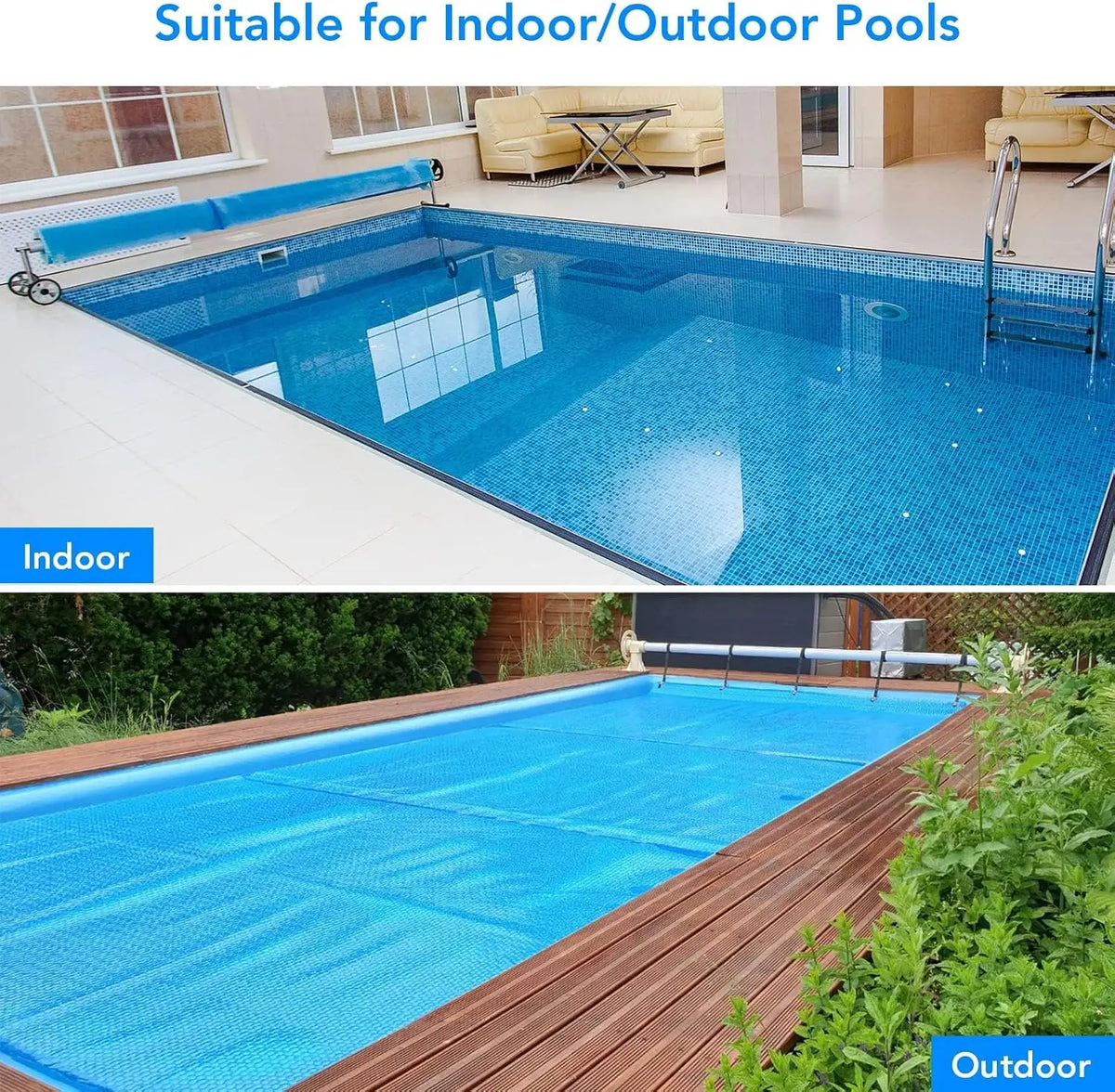 12 Mil Solar Pool Blanket 20x40 ft – Heat-Retaining Cover for Rectangular In-Ground and Above-Ground Pools, Blue Bubble