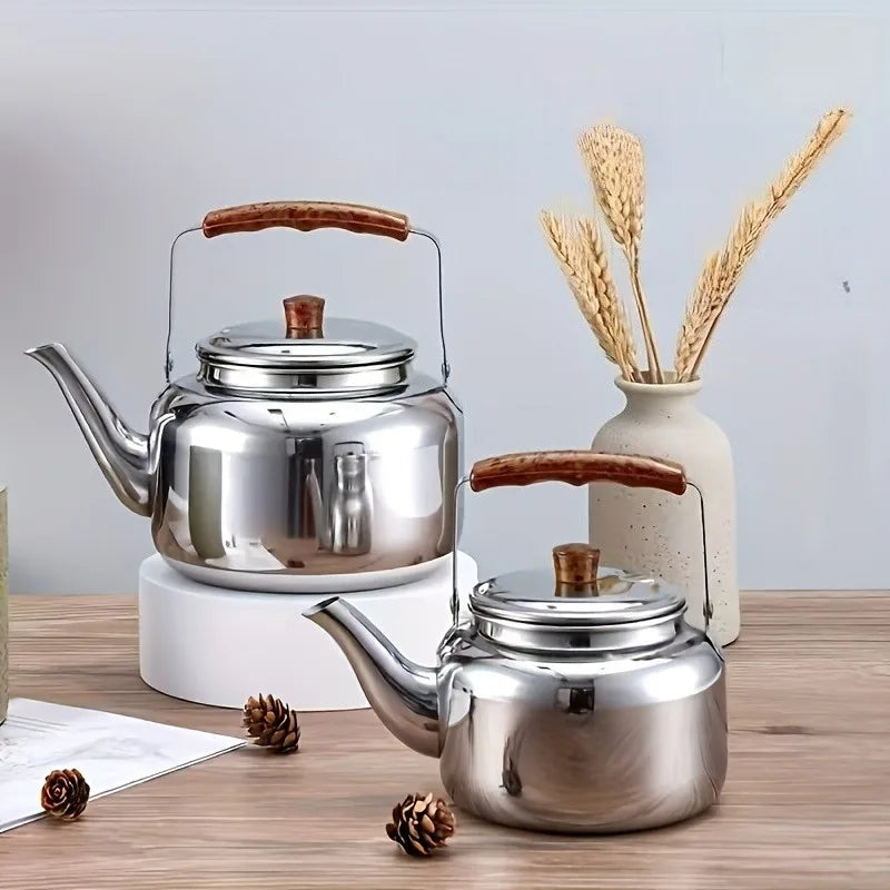 1Pc Compact Stainless Steel Kettle Coffee Pot Simple Teapot Shape No Electricity Needed Portable for Indoor Outdoor Camping Kitchen Office Use
