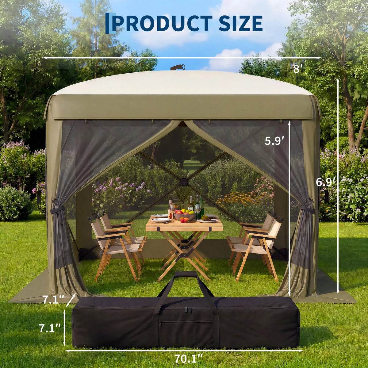 Spacious 8x8FT 11x11FT 12x12FT 6-Sided Pop-Up Shelter Screen Tent – Mesh Panels, Portable Hexagon Bug Shelter for Camping, Backyard, Patio – Easy Setup