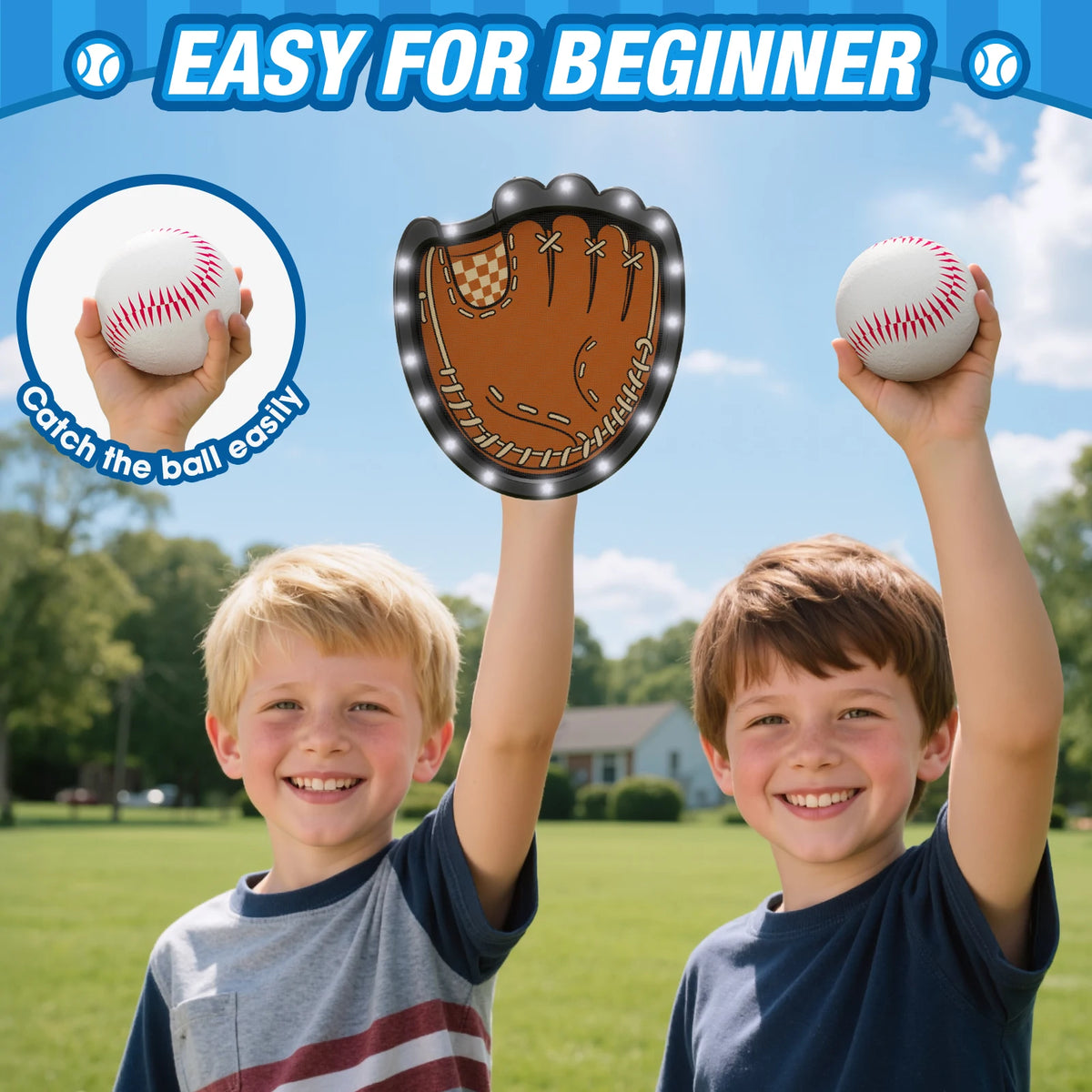Light Up Toss and Catch Ball Set for Kids 3~12, Child Baseball Toys Glow in the Dark T Ball Set, Outdoor Beach Camping Games for Family, Birthday Gifts for Boys Girls, 4 Pads & 6 Balls