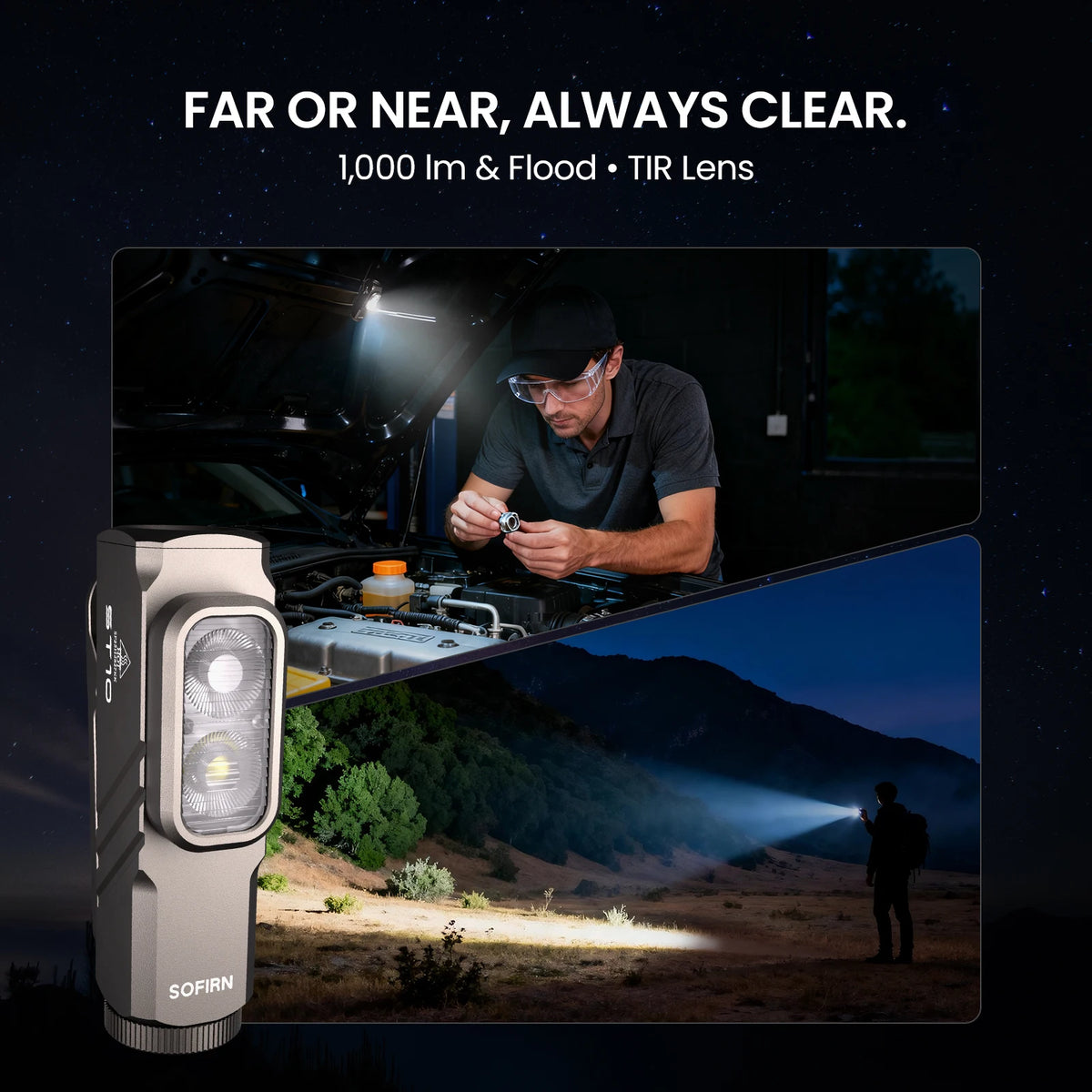 SOFIRN ST10 1000LM EDC Flashlight USB C 14500 Rechargeable with Mini Red Light 660NM Magnetic Tail & Clip Dual Switch Torch