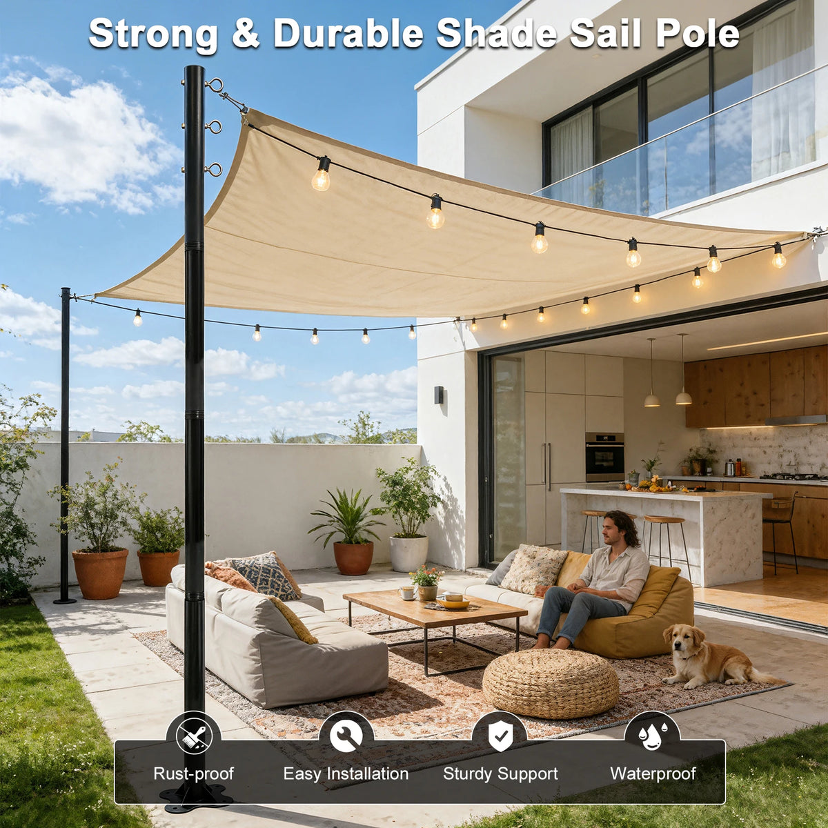 2 Pack 12ft Heavy Duty Metal Shade Sail Poles ,(Shade Sail not include)Rust-Resistant Adjustable Outdoor Support Post Kit for Patios Courtyards Backyards Gardens