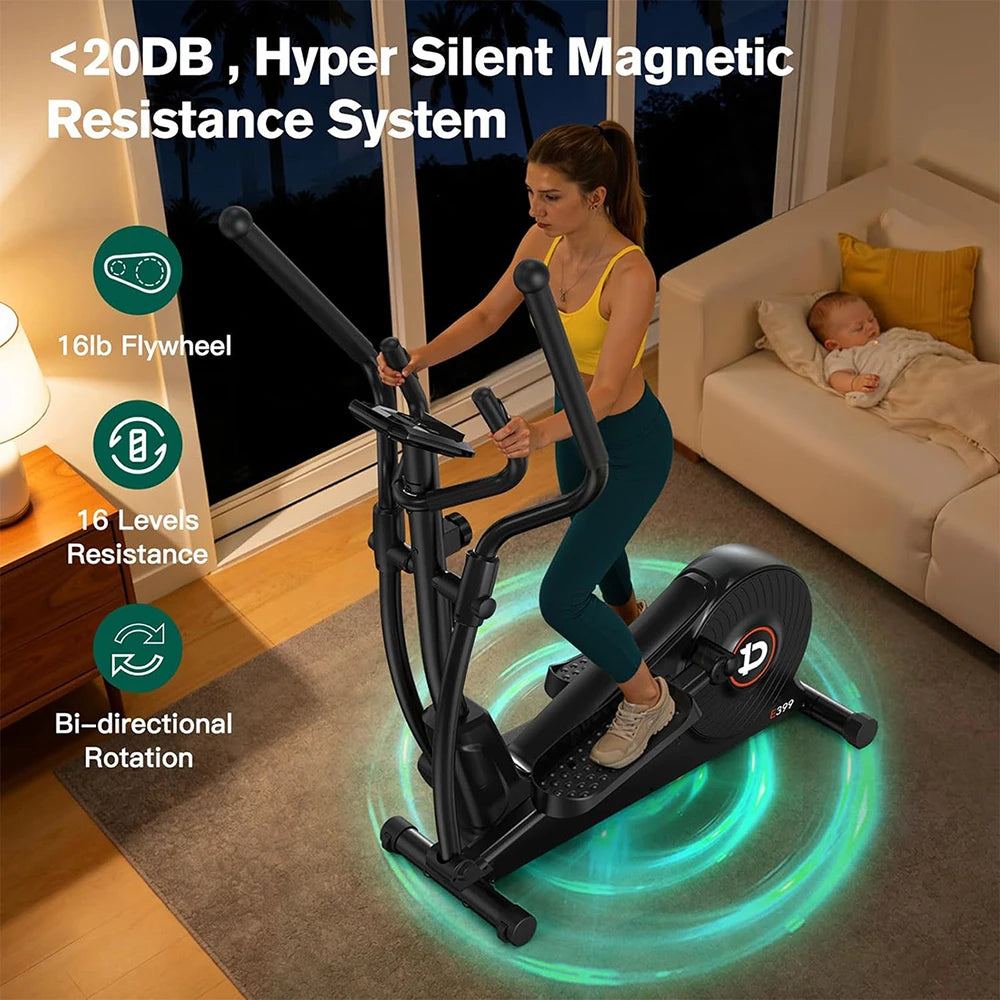Pooboo Elliptical Machine, Elliptical Exercise Machine with 16-Level Resistance&Quiet Magnetic Driving System,15-17IN Stride,350LB Capacity