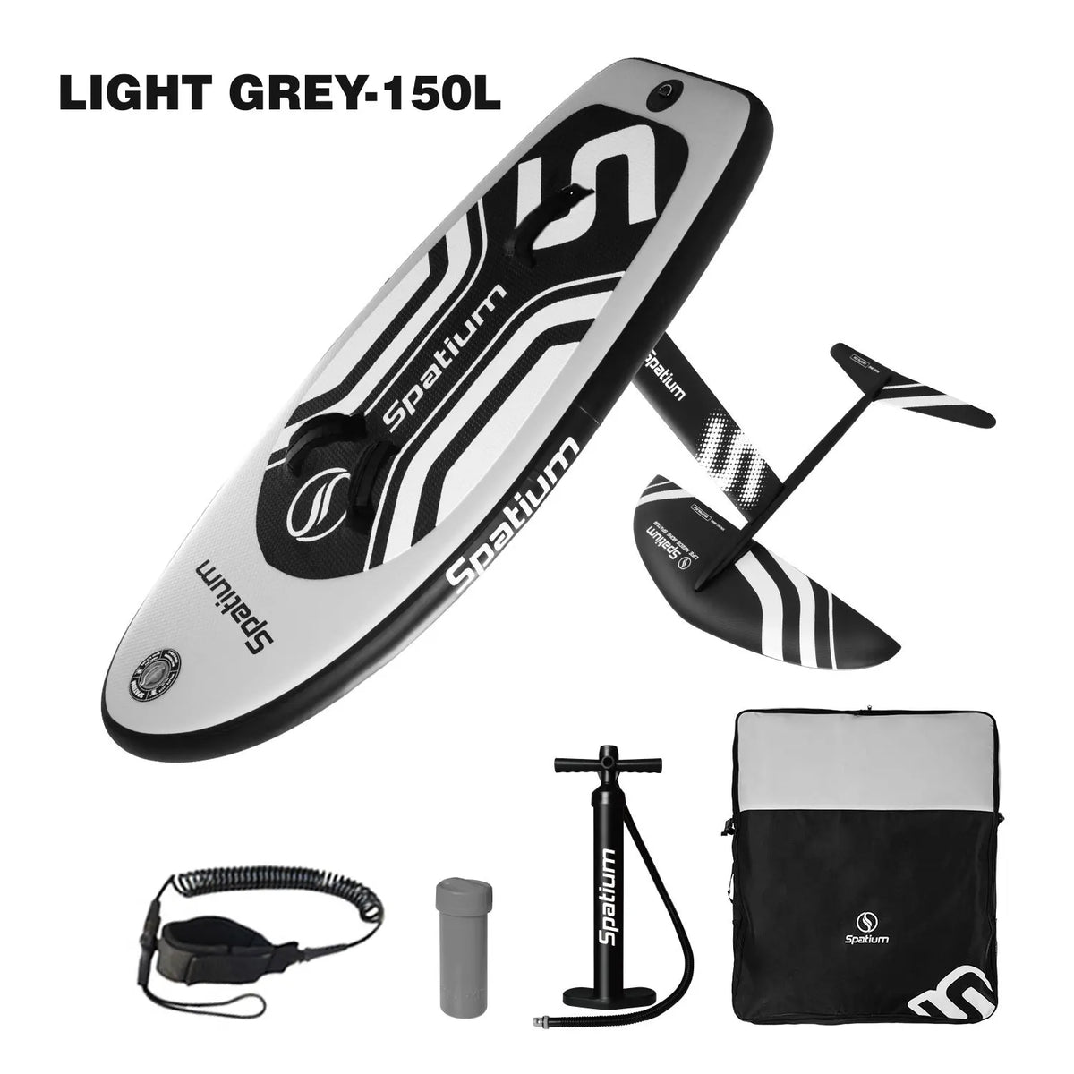 Spatium Hydrofoil Board for Surfing with Hydrofoil Accessories Inflator Pump, Backpack, Safe Leash, Fix Kit Hydrofoil Gray