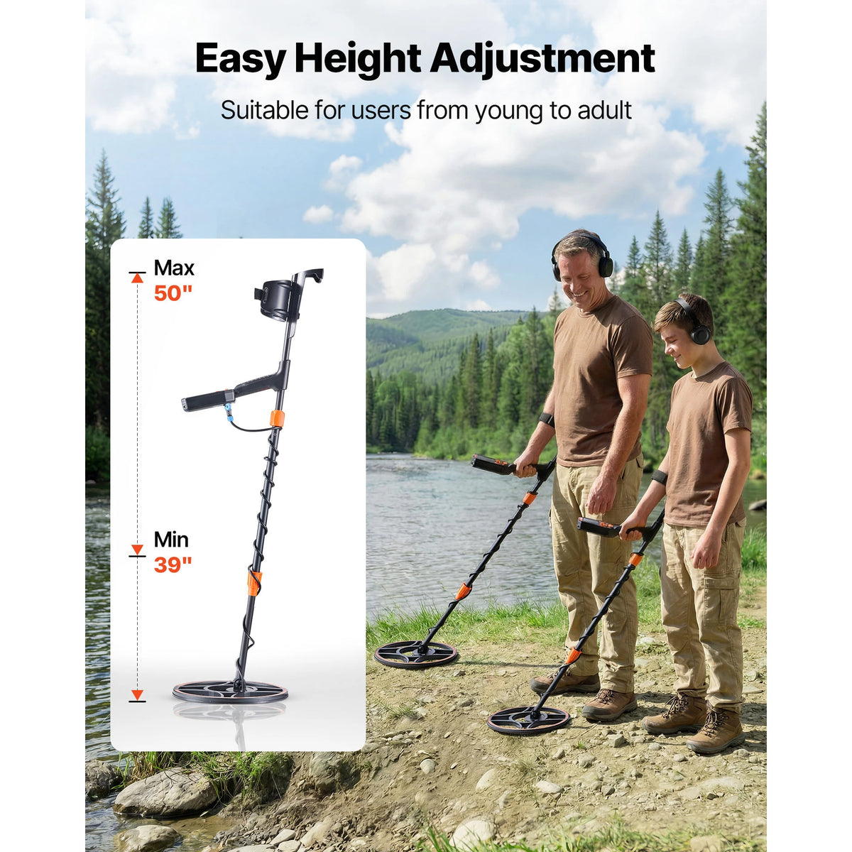 SucceBuy Waterproof Metal Detector 12” Accuracy Gold Detector Adults Display Wireless Headphones 7 Modes IP68 Treasure Hunting