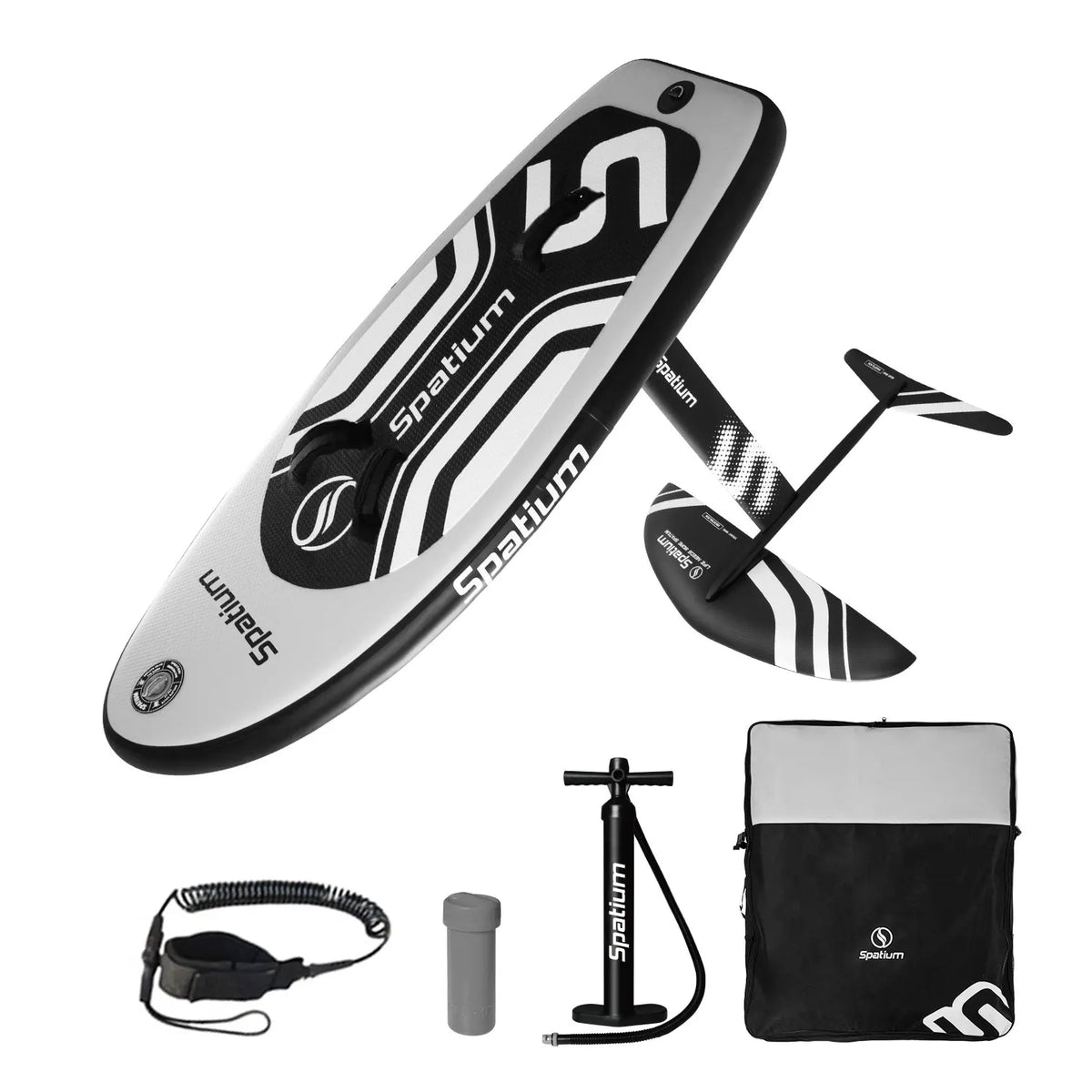 Spatium Hydrofoil Board for Surfing with Hydrofoil Accessories Inflator Pump, Backpack, Safe Leash, Fix Kit Hydrofoil Gray