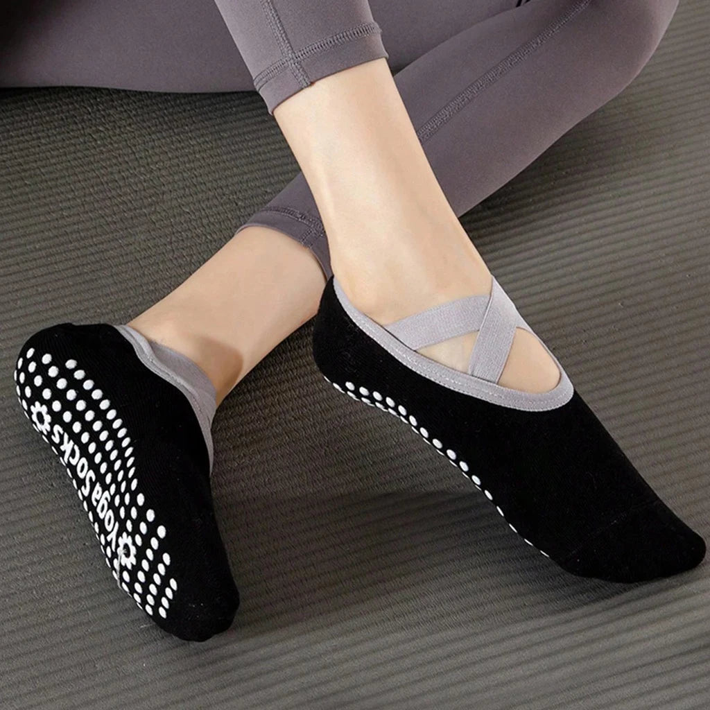 6 Pairs Women Yoga Socks Non Slip Grip Pilates Socks Cross Strap Low Cut Socks For Ballet Barre Dance Workout Fitness