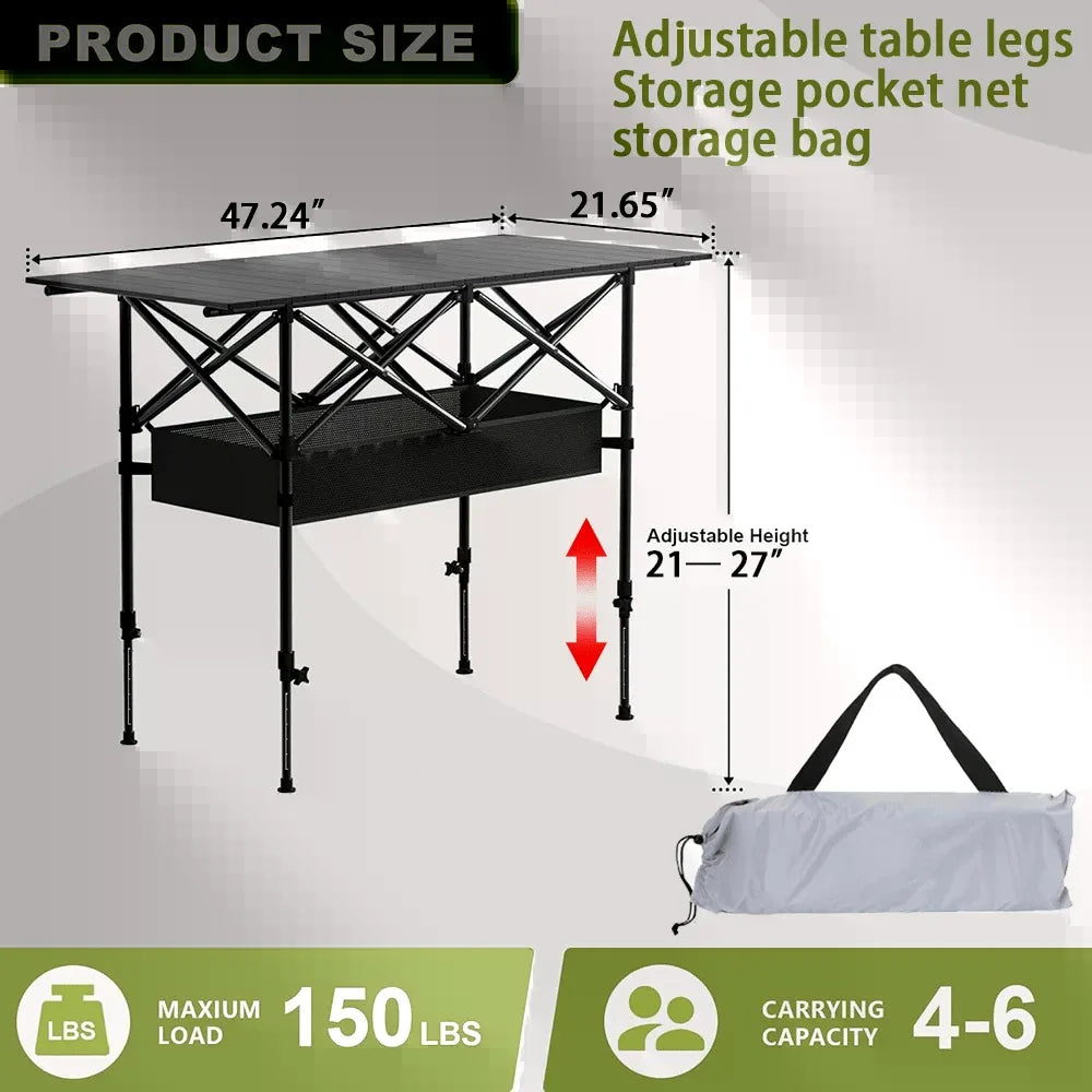 Portable Folding Camping Table - Lightweight Collapsible Outdoor Table With Carry Bag, Sturdy Legs & Large Flat Surface For Picnics, BBQs, Beach, Hiking, Tailgating - Compact & Durable Design For S &