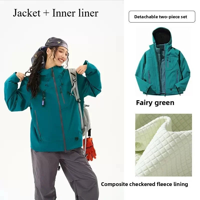 Empty Mountain Rain Hard Shell Windproof and Waterproof Functional Outdoor Three-in-One Hooded Mountaineering Jacket Men Women