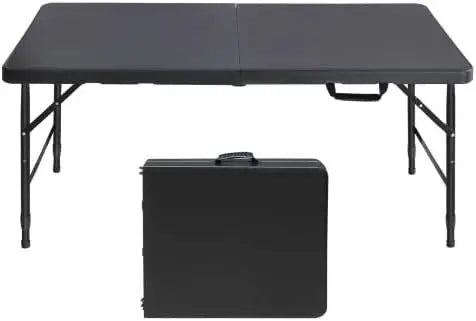 Folding Table 4ft Height Adjustable Heavy-Duty Plastic 300lb Steel Frame | Portable Foldable Table with Carry Handle,Anti-Slip Feet,Waterproof & Easy to Clean,300LBS Weight Capacity for Indoor Outdoor
