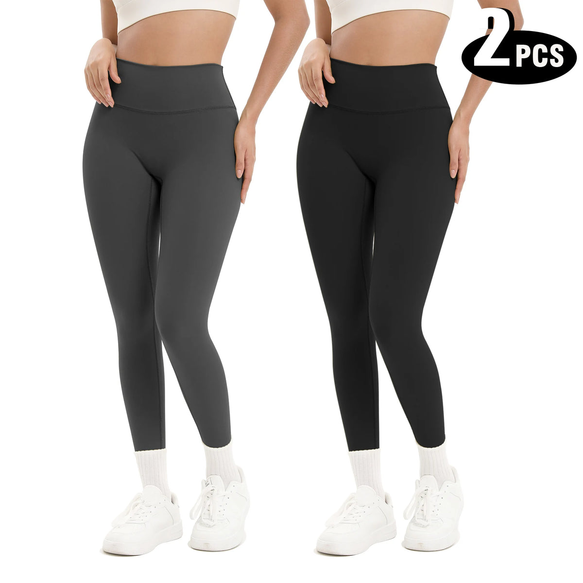 2 Pack Women's High Waisted Sexy Butt Lifting Seamless Solid Color Yoga Leggings Elastic And Breathable Fitness Sports Pants