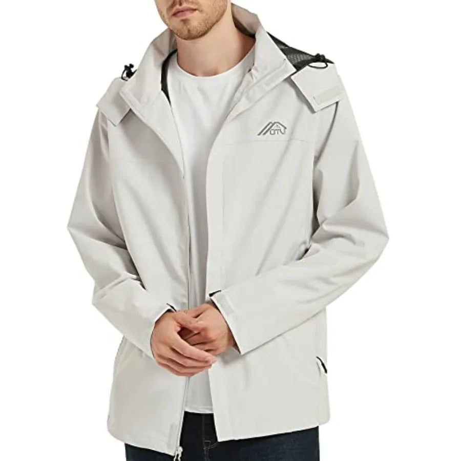 OTU Men's Lightweight Waterproof Hooded Rain Jacket Outdoor Raincoat Shell Jacket for Hiking Travel