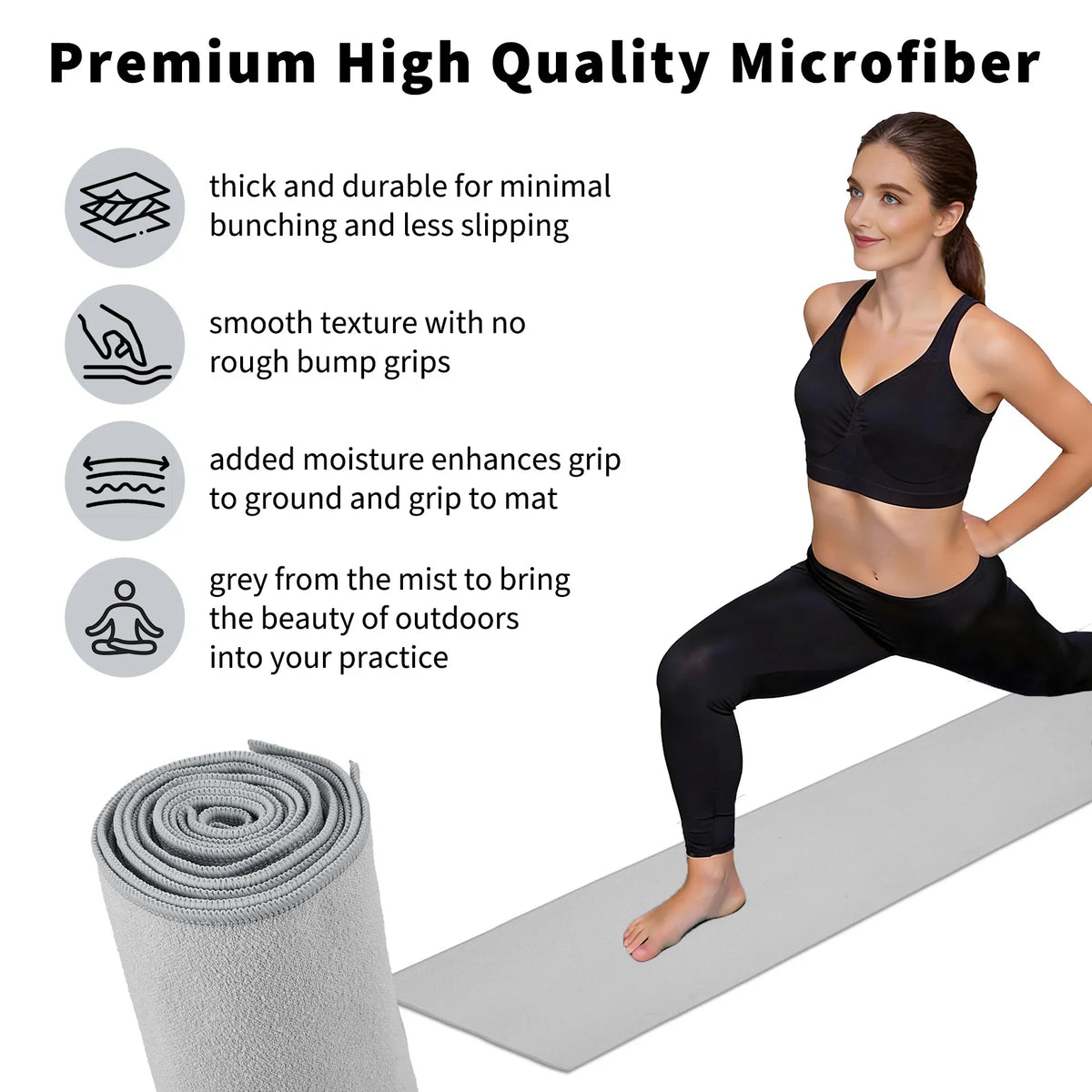 Non-Slip Microfiber Yoga Towel for Hot Yoga & Pilates - Sweat Absorbent, Quick Dry, Machine Washable - Mat Cover, Ideal for Gym - 183x67cm