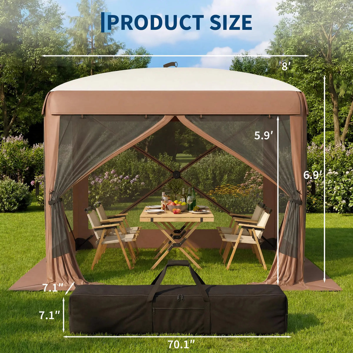 Spacious 8x8FT 11x11FT 12x12FT 6-Sided Pop-Up Shelter Screen Tent – Mesh Panels, Portable Hexagon Bug Shelter for Camping, Backyard, Patio – Easy Setup