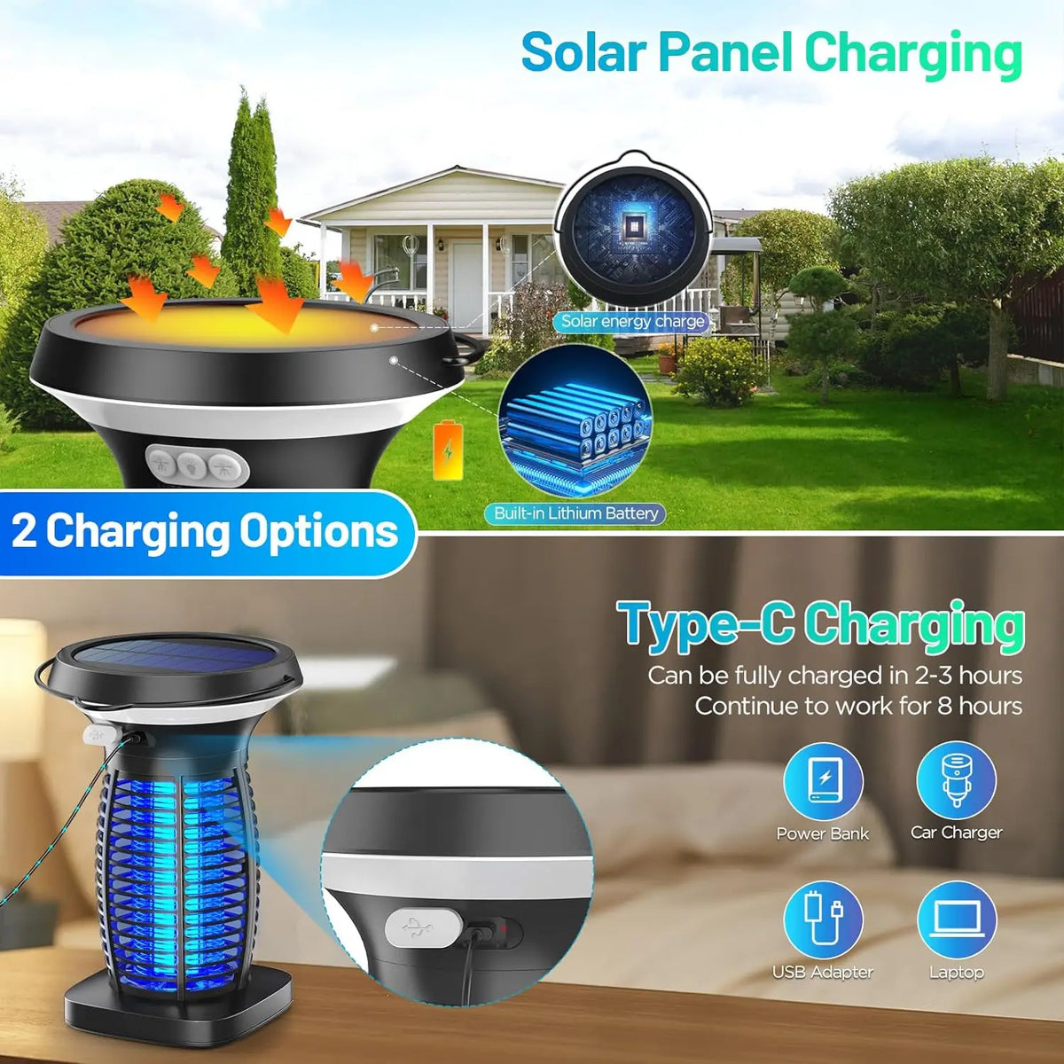 Solar Bug Zapper With Auto Sensor And Waterproof Design