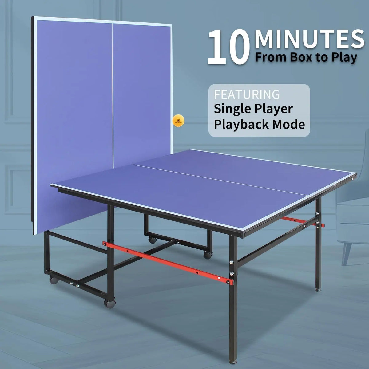 8 ft Portable Ping Pong Table,Professional Game for Adults Teens | Foldable Indoor Outdoor Table Tennis Set with Net, 2 Paddles and 3 Balls - Quick Assembly, Single Player Playback Mode