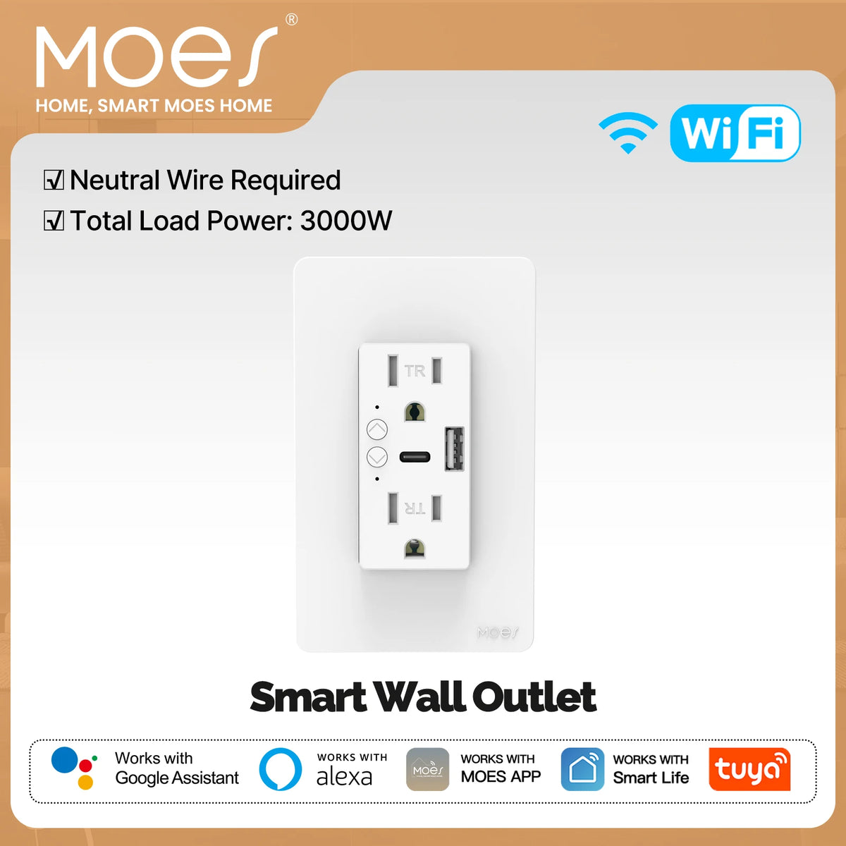 MOES Tuya WiFi Smart Wall Outlet With USB Type-C Port