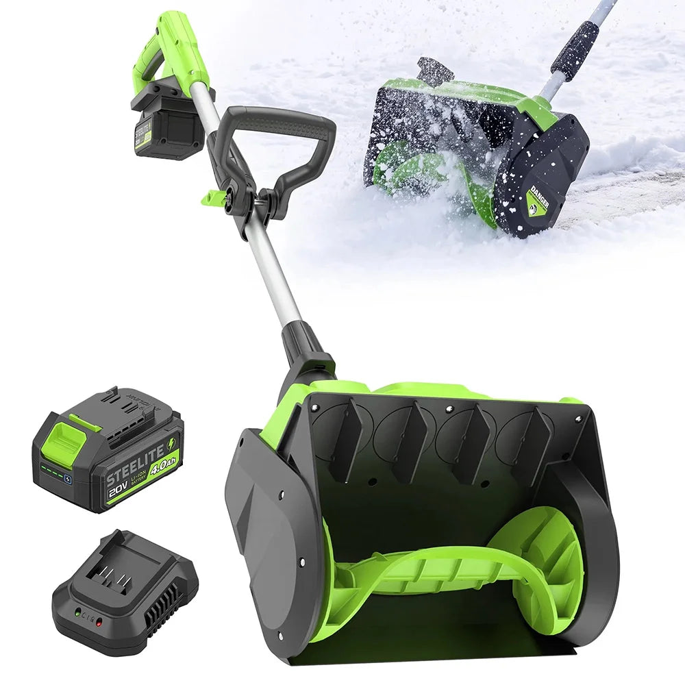 Deli 21V Cordless Snow Blower 13 Inch Battery Powered with Adjustable Handle Directional Plate 4.0Ah Battery Charger for Sidewalk
