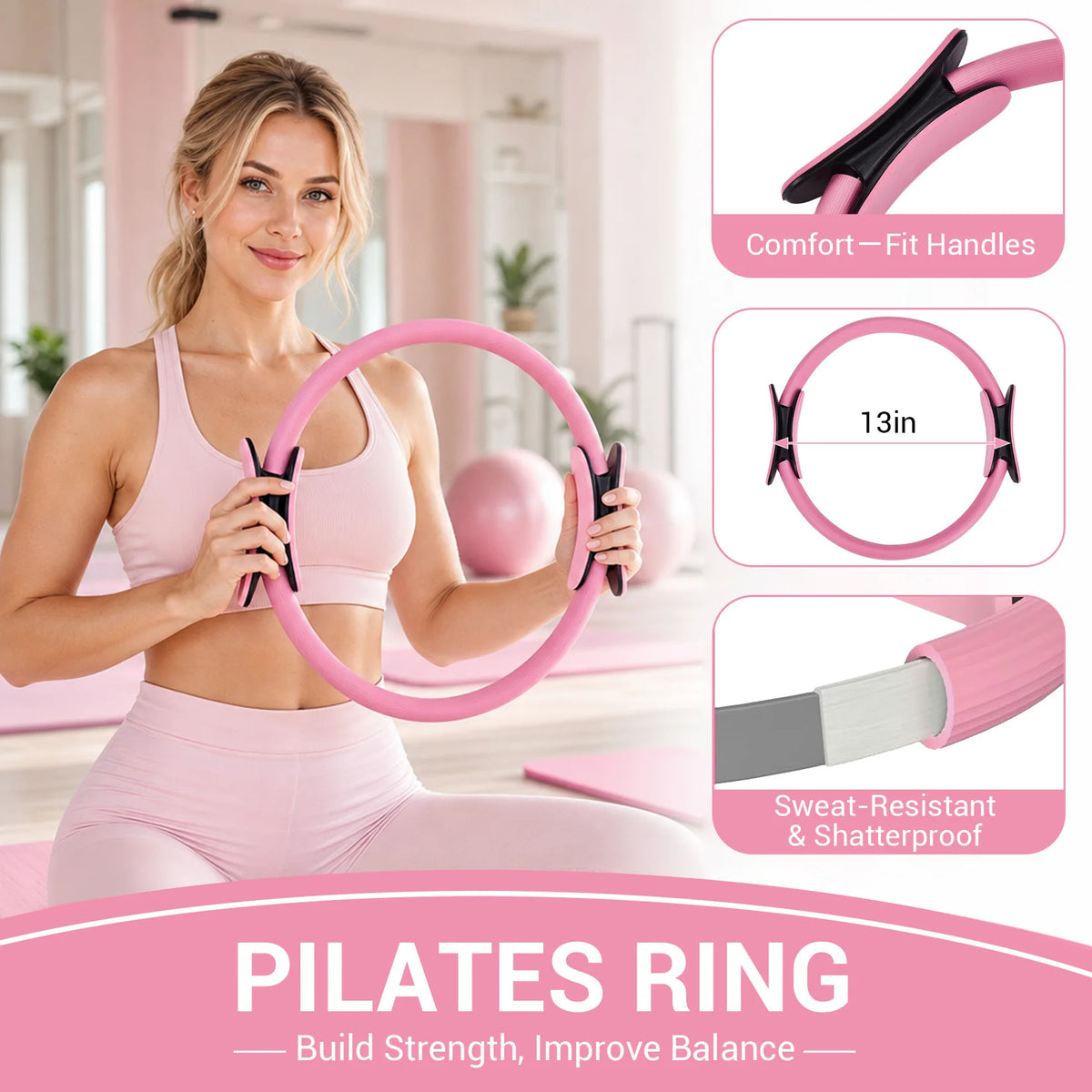 17-in-1 Pilates Ring Kit, Pilates Circle Set for Home Workouts, 9.8" Non-Slip Mini Ball, Adjustable Resistance Bands, Yoga Blocks, Gliding Discs, Full-Body Core Strength Balance & Flexibility