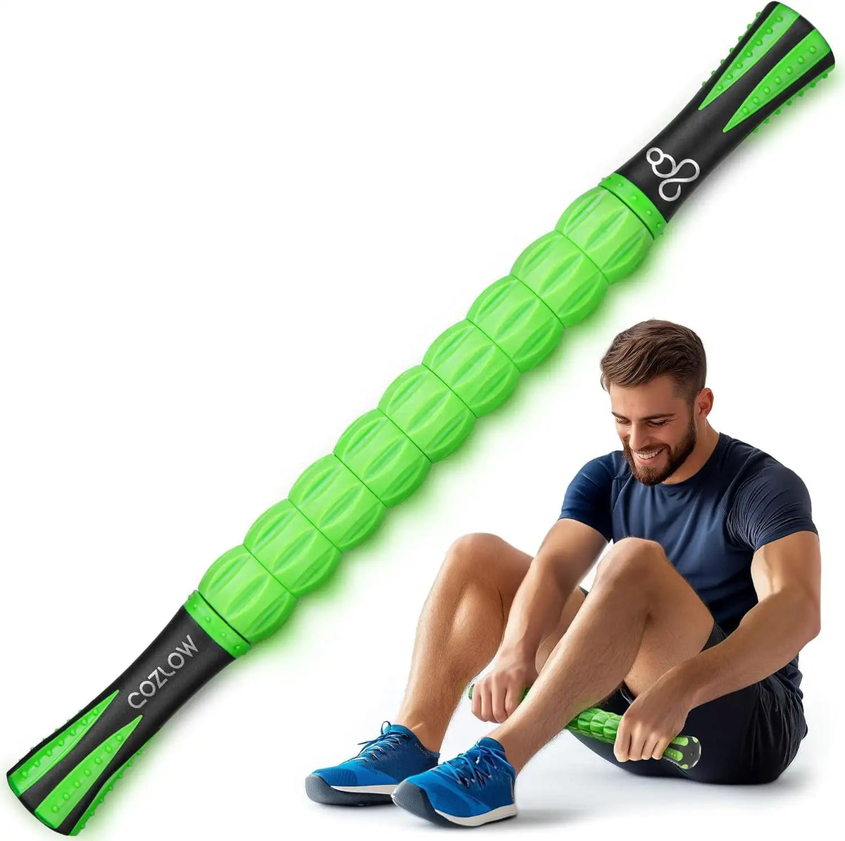 Cozlow Muscle Roller Stick, Handheld Body Massage Tool with 9 Rollers & Anti-Slip Handles back massager massage stick portable massager